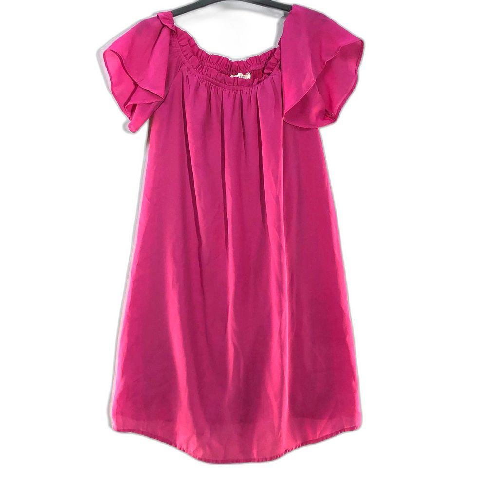 Everly by Francesca's Hot Pink Fuschia Ruffle Off the Shoulder Flutter Dress XS